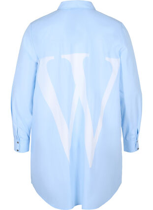 Lang katoenen blouse met kraag en knoopsluiting, Chambray Blue, Packshot image number 1