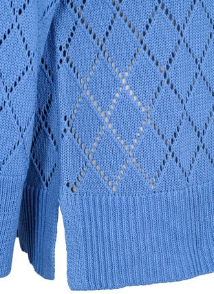 Gebreide blouse met lange mouwen en een gaatjespatroon, Blue Bonnet, Packshot image number 3