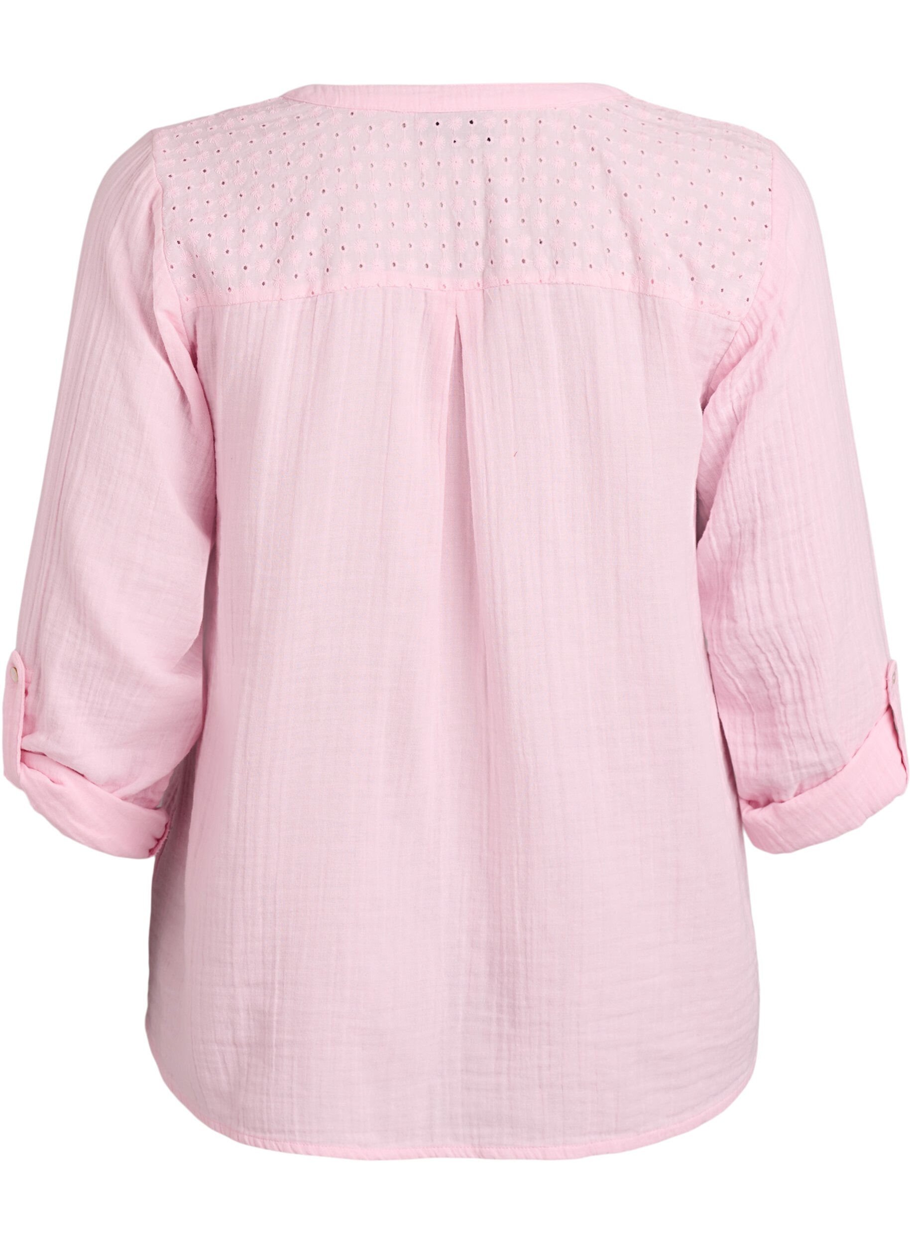 ZizziBlouse in katoenen mousseline met broderie anglaise, Roze, Packshot image number 1