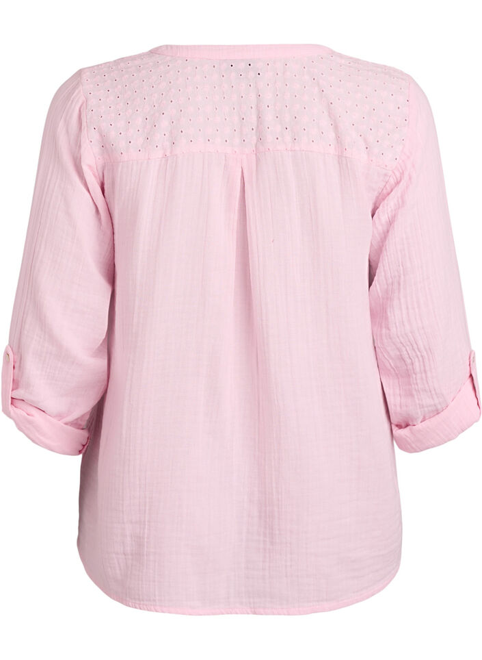 Blouse in katoenen mousseline met broderie anglaise, Roze, Packshot image number 1
