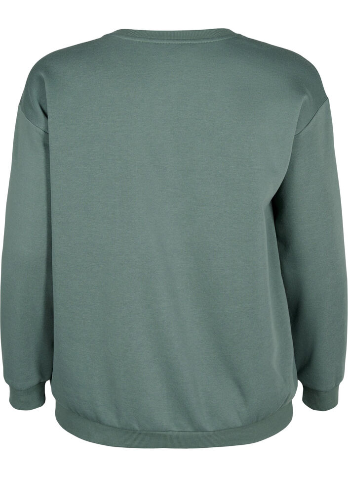 Sweatshirt met badstof tekst, Groen, Packshot image number 1