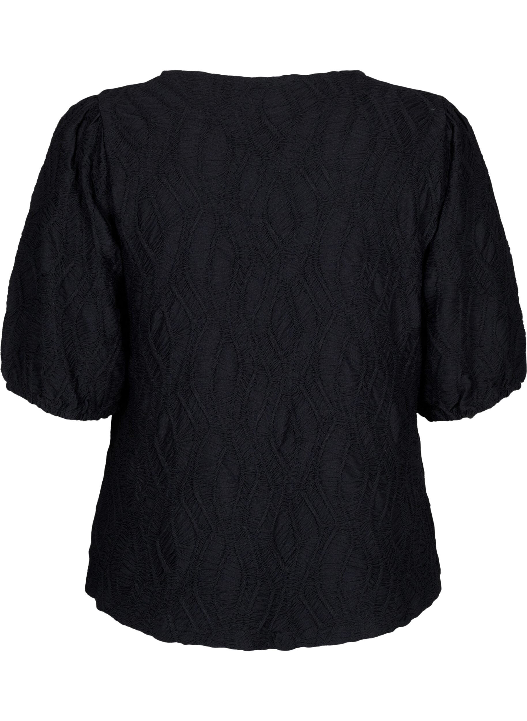 ZizziBlouse met structuur en korte mouwen, Black, Packshot image number 1
