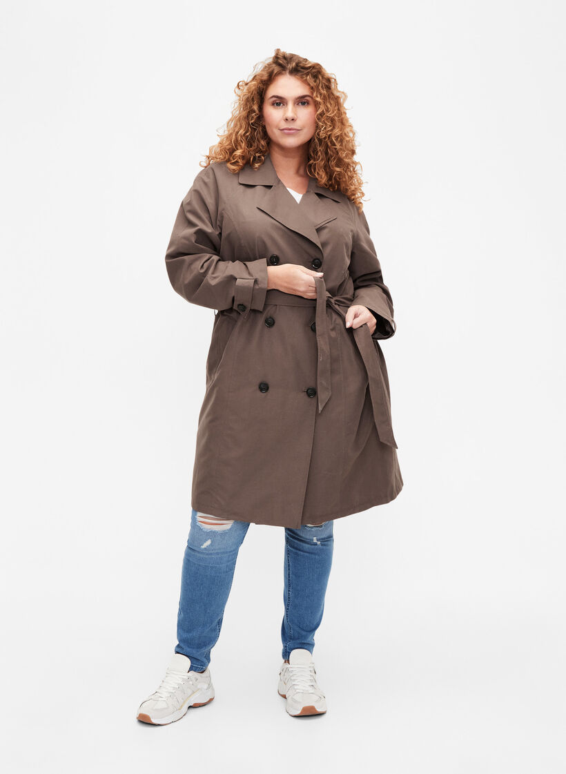 Trenchcoat met riem en split, Chocolate Chip, Model image number 2