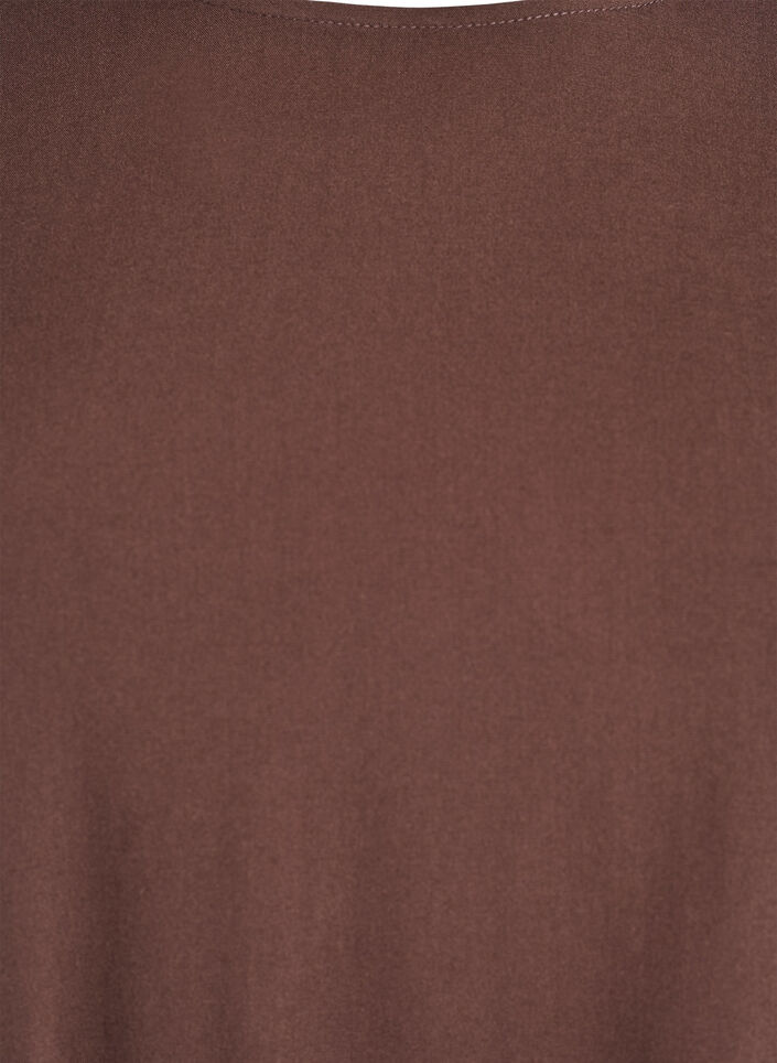Geweven blouse met korte mouwen en ronde hals, Bruin, Packshot image number 2