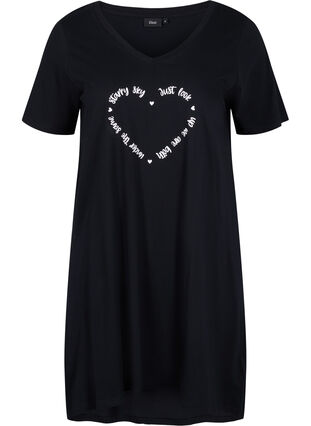 Chemise de nuit en coton à manches courtes, Black w. White HEART, Packshot image number 0