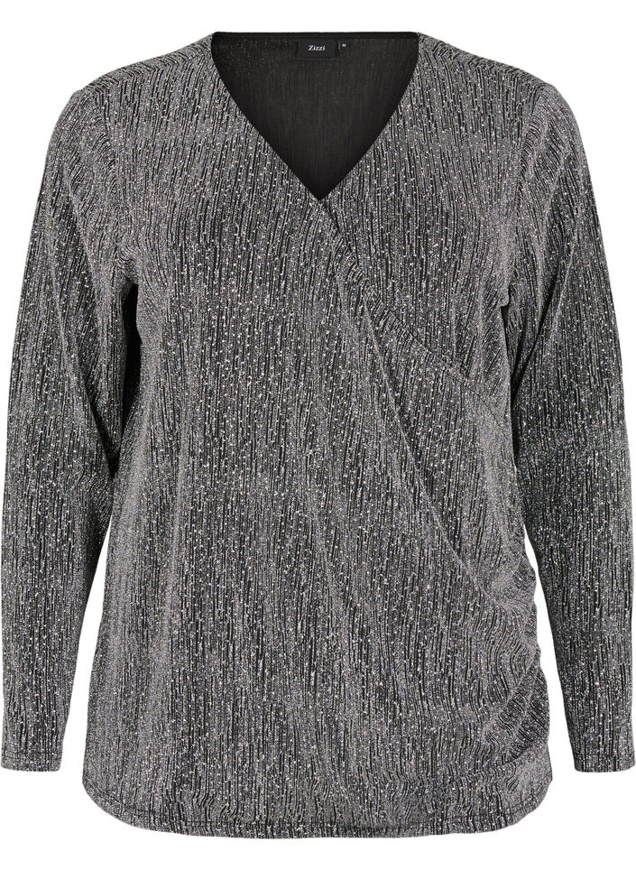 Wikkel-look glitter partytop, Zwart, Packshot image number 0