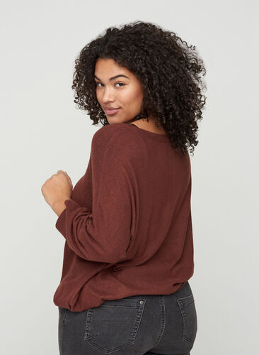 Gemêleerde blouse met verstelbare onderkant, Brown Melange , Model image number 1