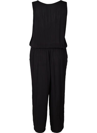 Viscose jumpsuit met tailleband en v-hals, Black, Packshot image number 1