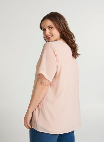 Chiffon blouse met korte mouwen, Rose Smoke, Model image number 1