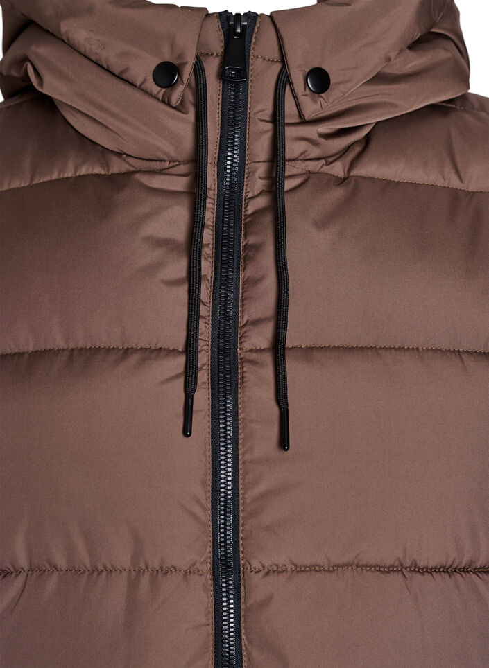 Lange vest met capuchon en zakken, Bruin, Packshot image number 2