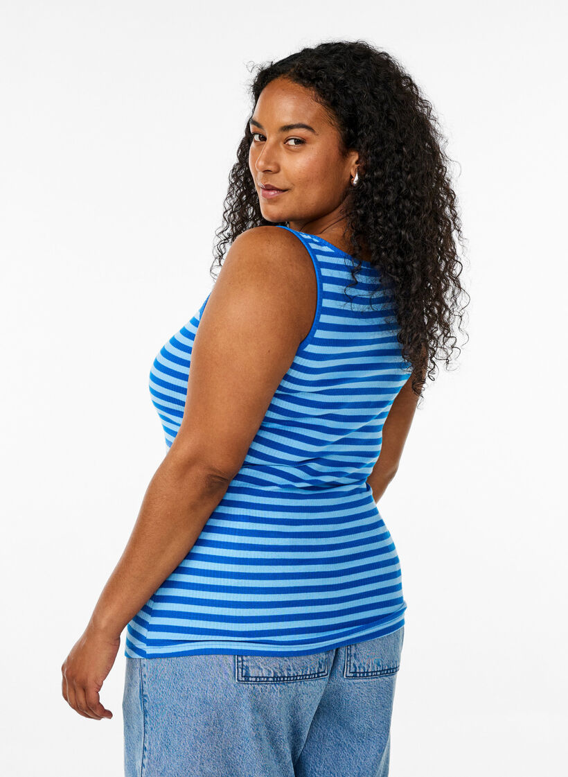 Gestreepte tanktop met een ribstructuur, Blauw, Model image number 2