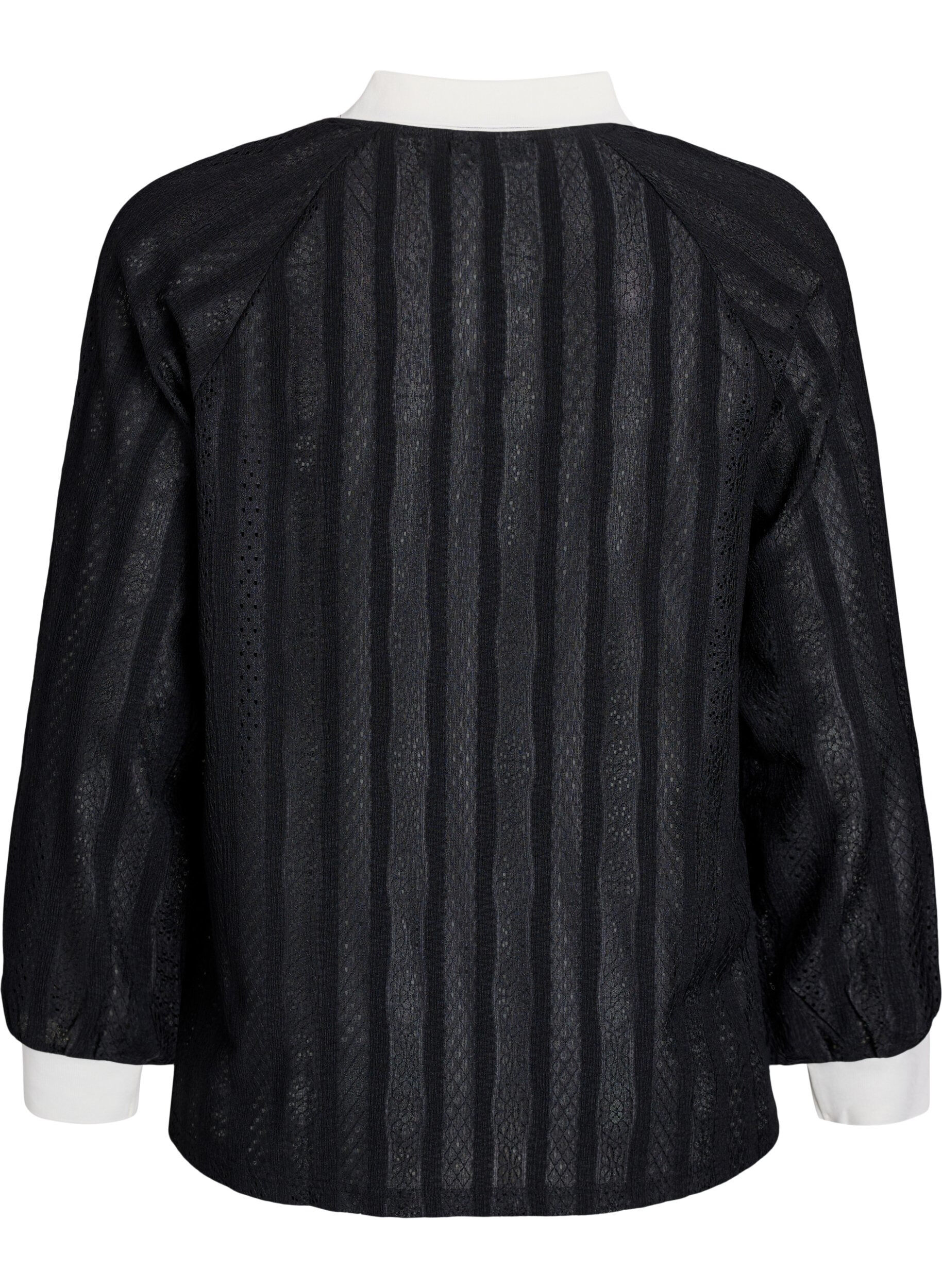 ZizziJersey blouse met een textuur en contrasterende details, Zwart, Packshot image number 1
