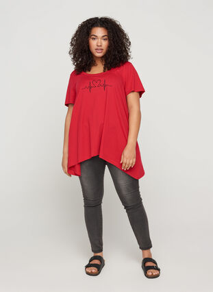 Katoenen t-shirt met korte mouwen en a-lijn, Lipstick Red HEART, Model image number 2