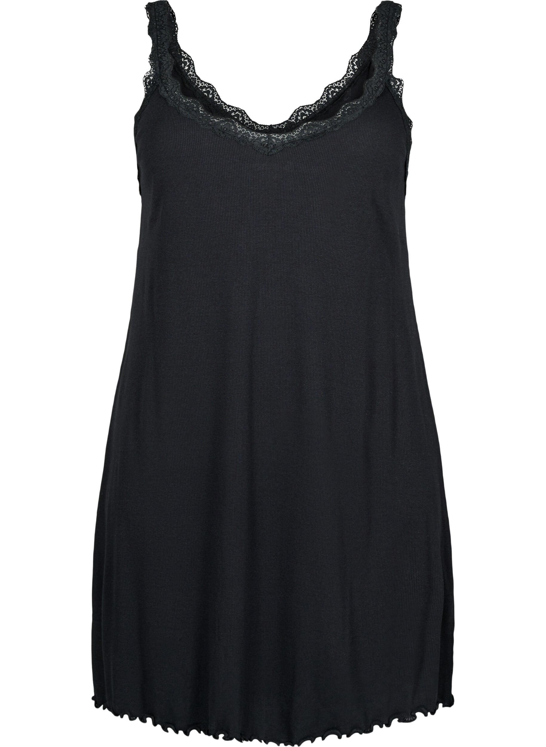 Zizzi Chemise de nuit avec ourlet en dentelle, Noir, Packshot image number 0