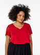 T-shirt en coton avec manches courtes en dentelle, Rouge, Model image number 0