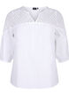Blouse van katoenmix met linnen en gehaakt detail, Bright White, Packshot image number 0