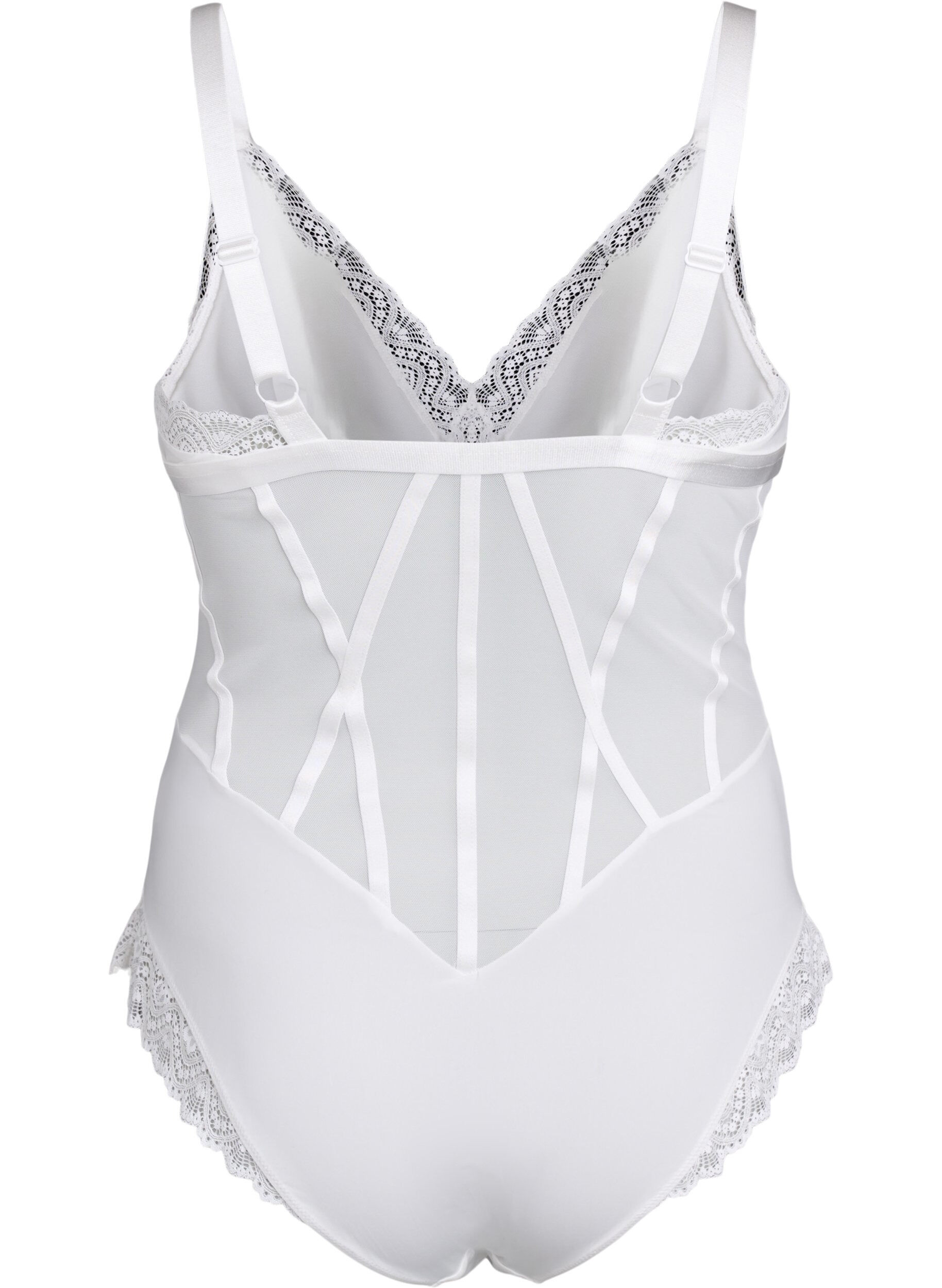 ZizziBodysuit met kanten en stringdetails, Wit, Packshot image number 1