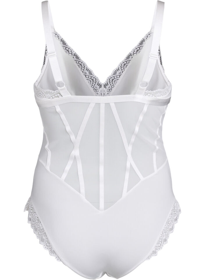Bodysuit met kanten en stringdetails, Wit, Packshot image number 1
