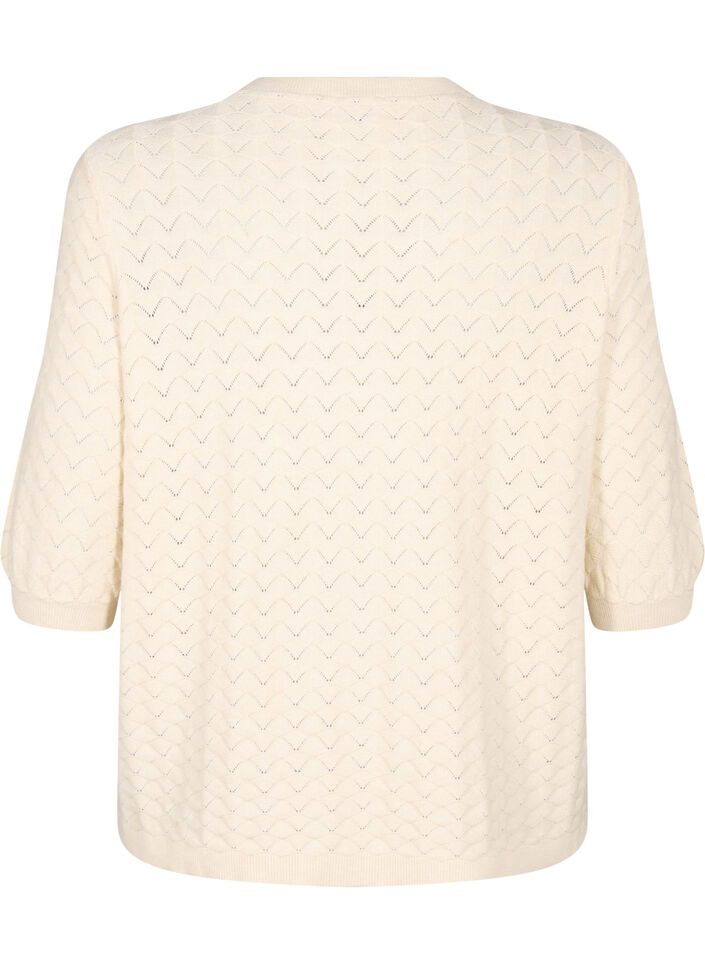 Chemisier en tricot avec motif ajouré et manches courtes, Birch Mel., Packshot image number 1