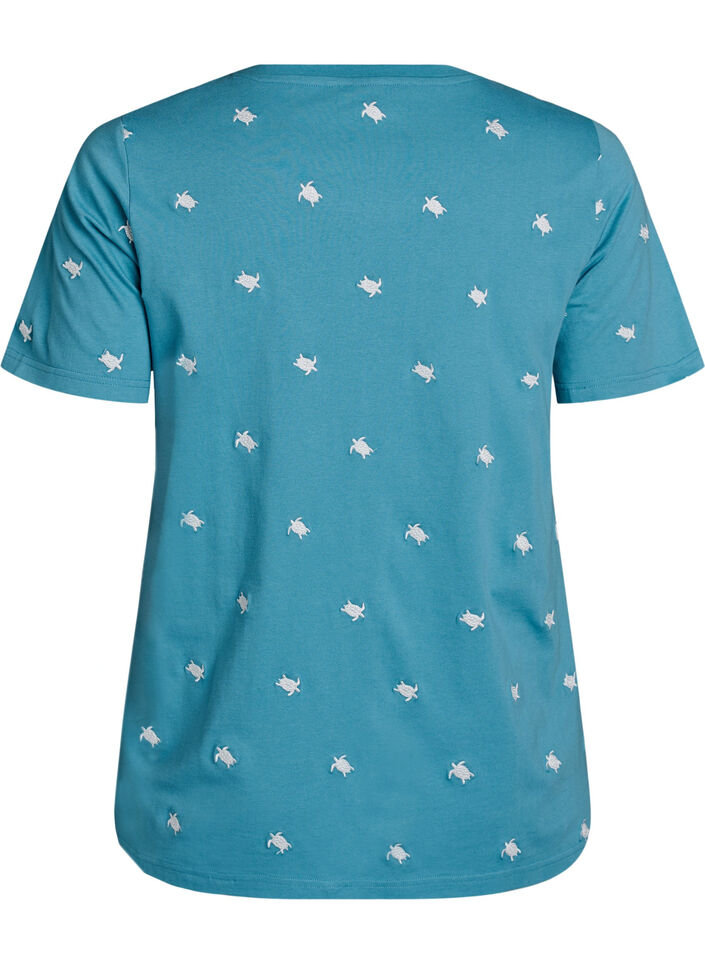 T-shirt en coton biologique avec motifs brod&eacute;s, Bleu, Packshot image number 1
