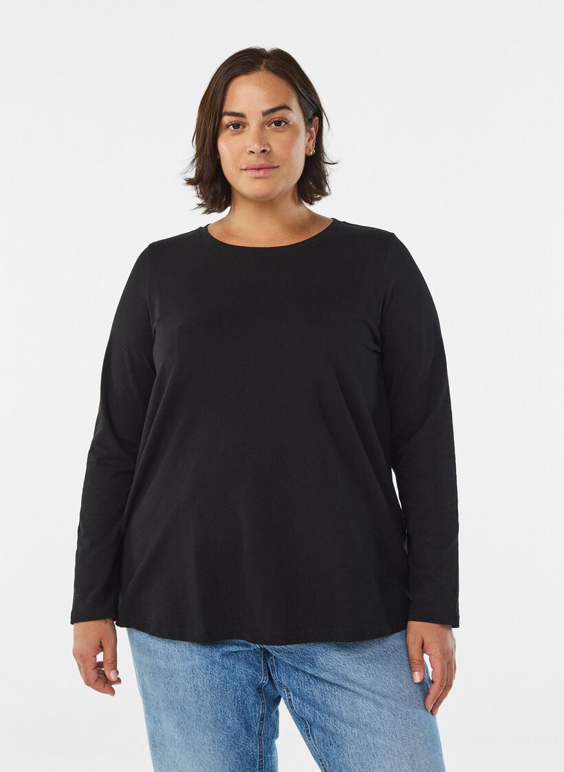 Blouse basique en jersey &agrave; manches longues, Noir, Model image number 0