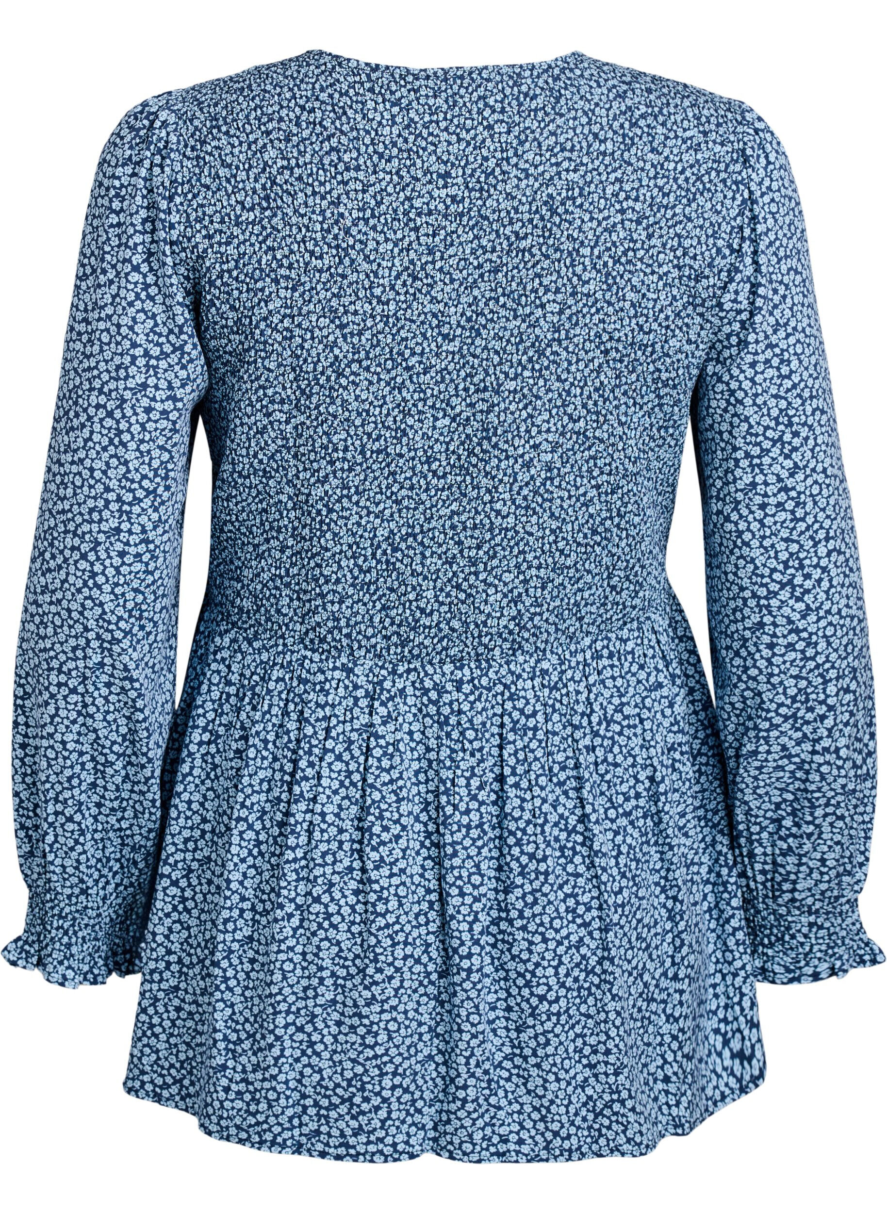 ZizziBlouse avec haut smock&eacute; et imprim&eacute; fleuri, Bleu, Packshot image number 1