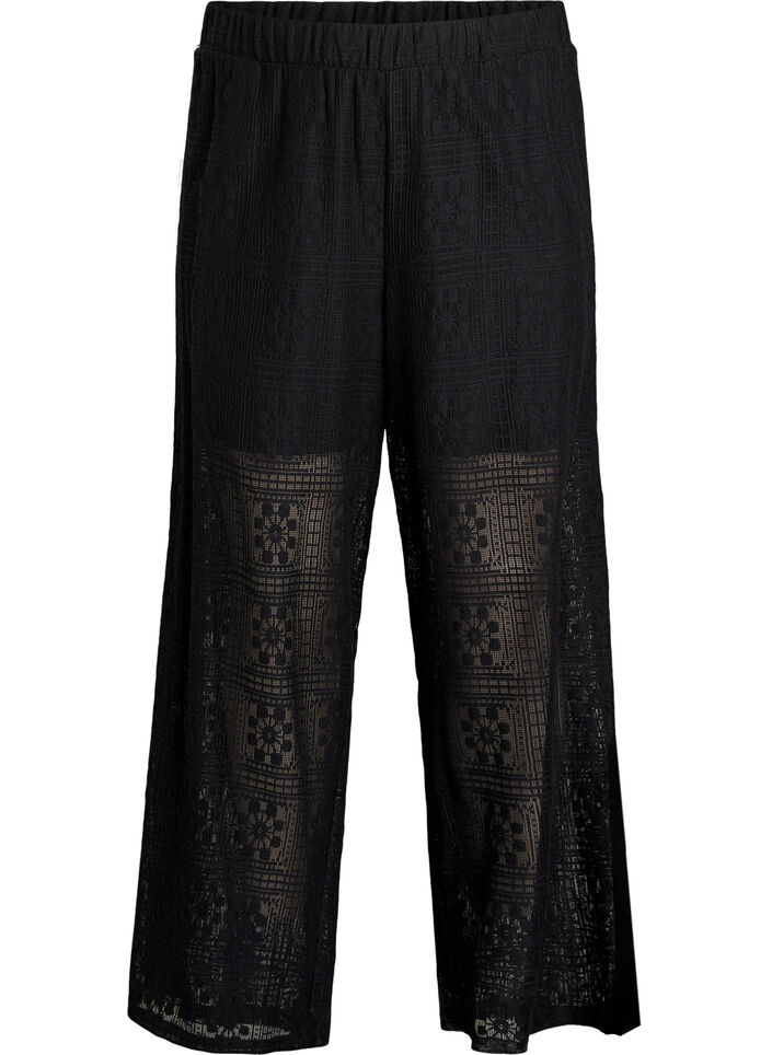 Pantalon large en dentelle avec bandes contrastantes, Noir, Packshot image number 0