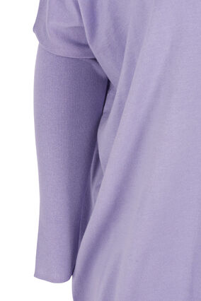 Losse gebreide blouse met geribbelde randen, Lavender, Packshot image number 3