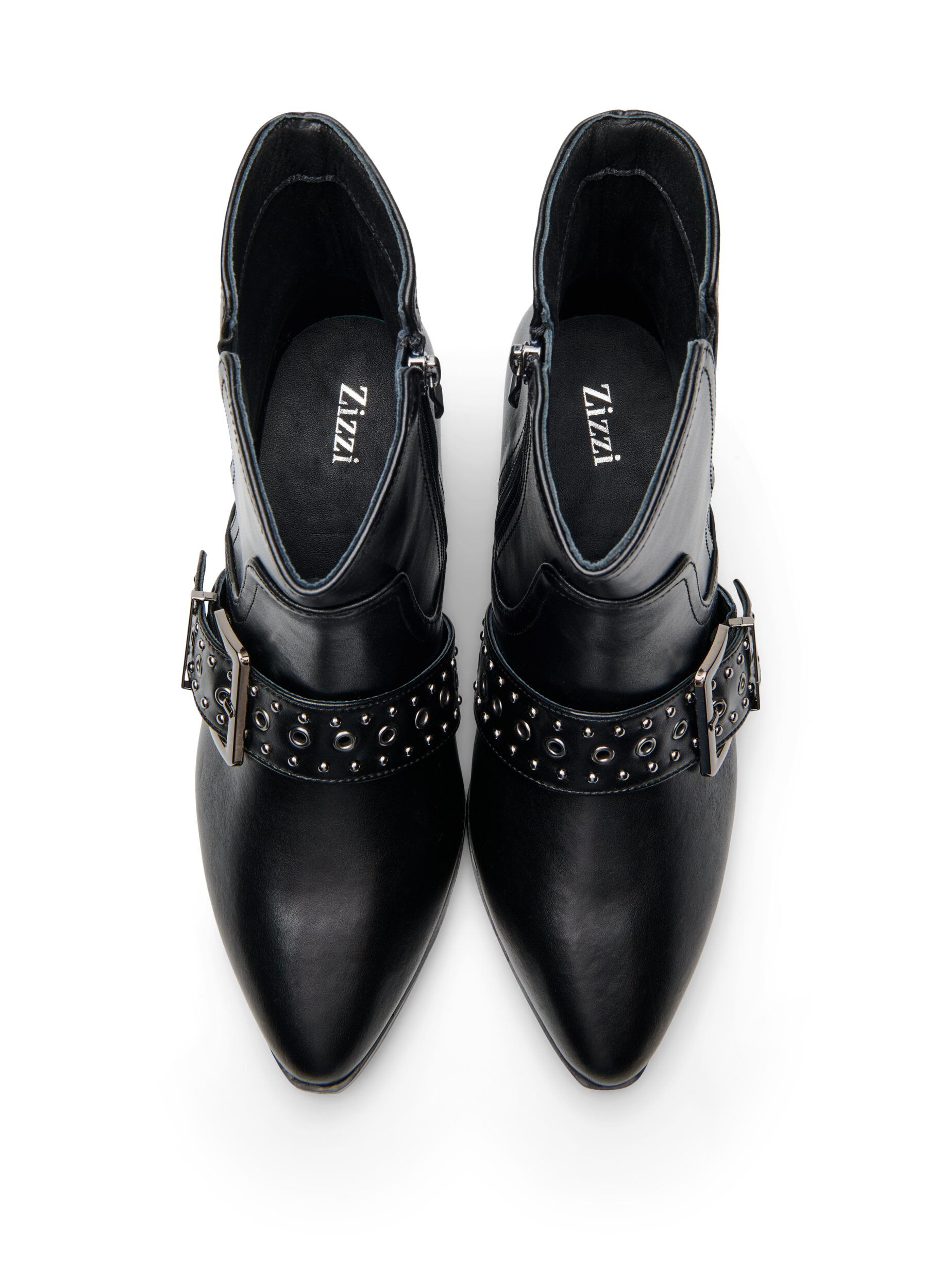 ZizziWide fit - Leren enkellaars met riem en studs, Zwart, Packshot image number 2