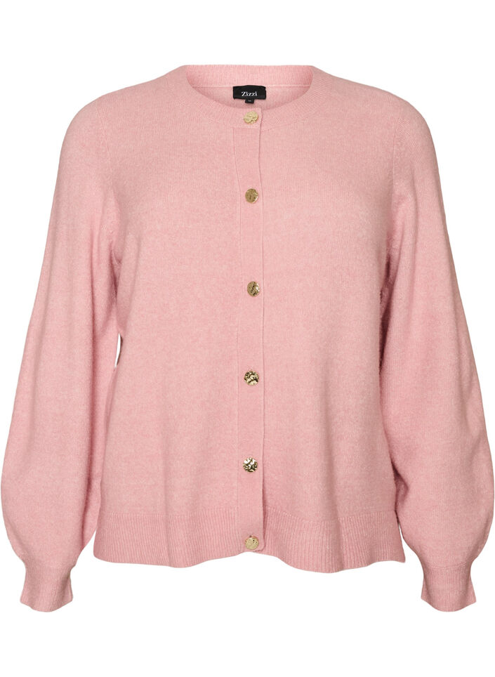 Cardigan in zacht breisel met goudkleurige knopen, Rood, Packshot image number 0