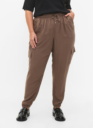 Pantalon ample en viscose avec grandes poches, Chocolate Chip, Model image number 2