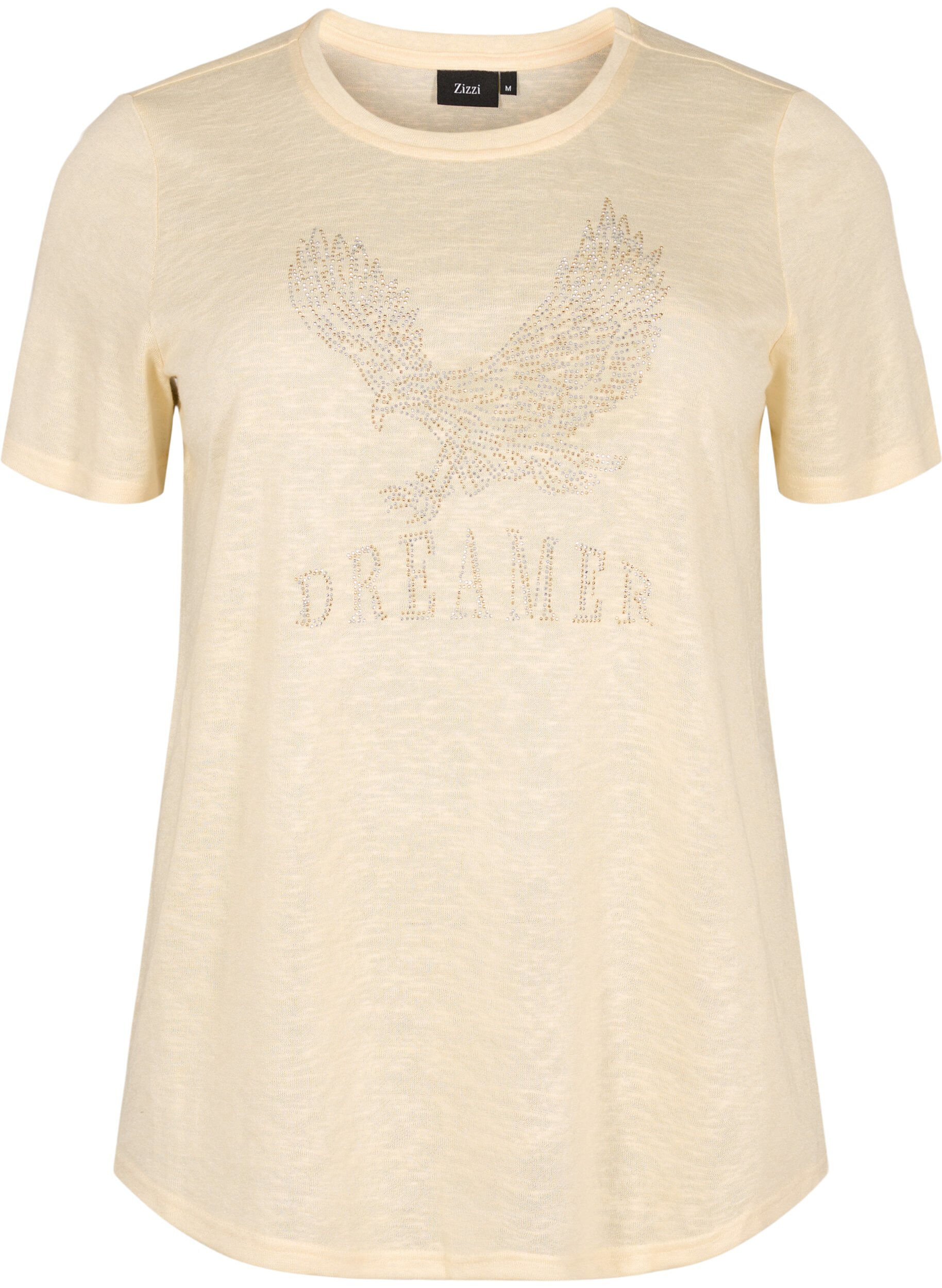 ZizziT-shirt met klinknagels en ronde hals, Buttercream, Packshot image number 0