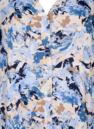 Bedrukte viscose midi-jurk met lange mouwen, Blue Graphic AOP, Packshot image number 2