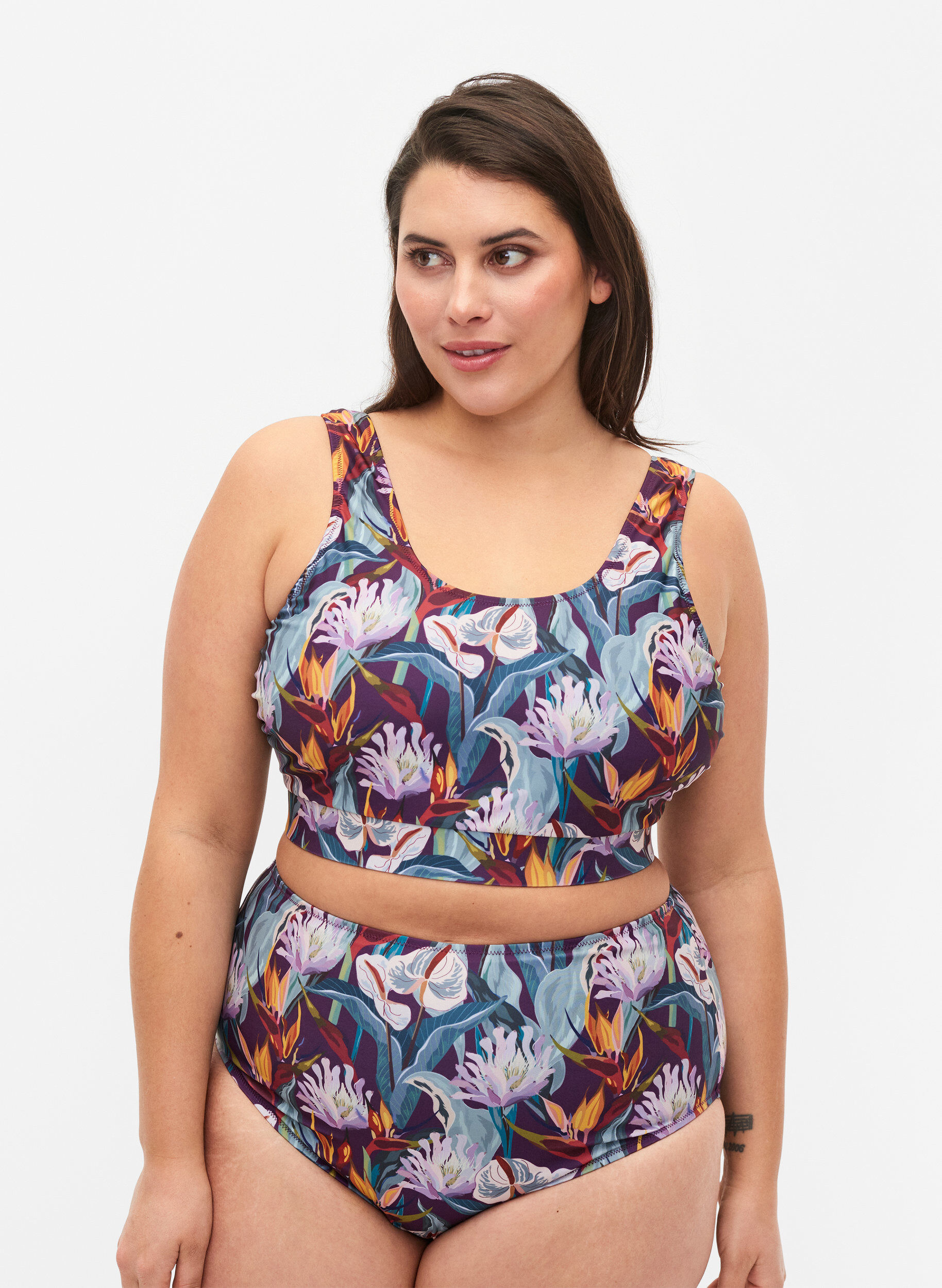 Zizzi Bas de bikini taille haute avec imprim&eacute;, Vert clair, Model image number 0