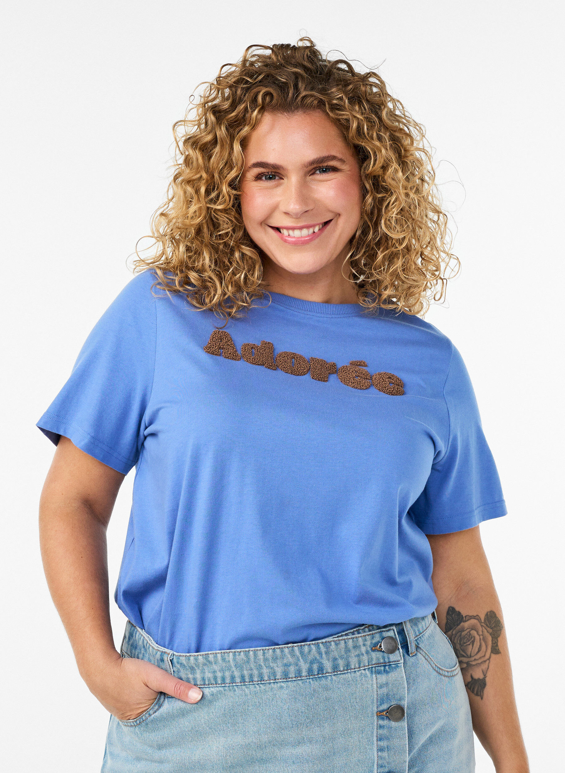 ZizziOrganisch katoenen T-shirt met print aan de voorkant, Blauw, Model image number 0