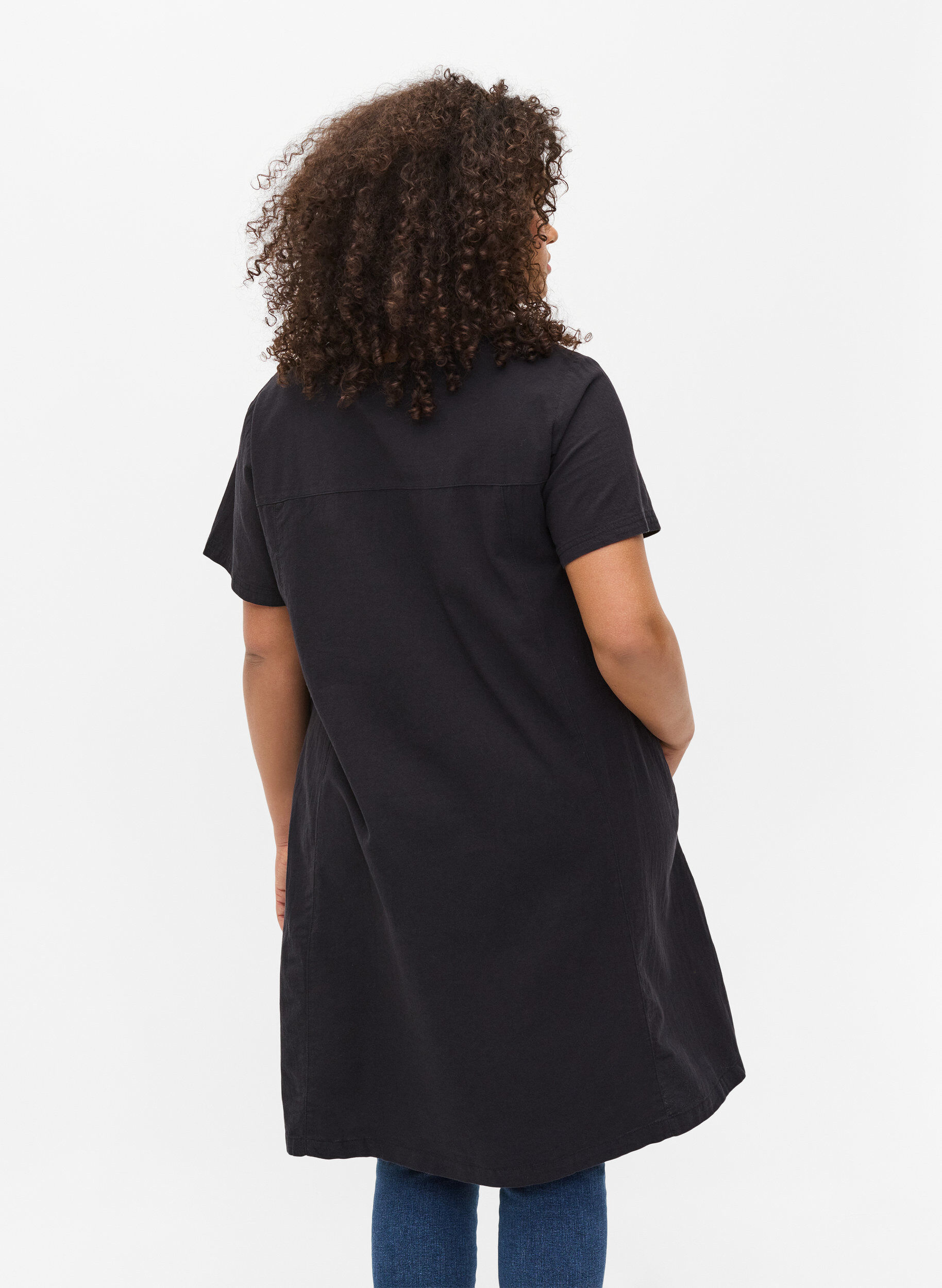 ZizziKatoenen jurk met korte mouwen, Zwart, Model image number 2