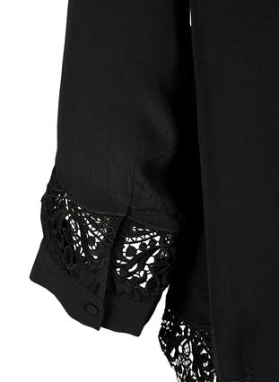 Viscose shirt met 3/4 mouwen en borduurdetails, Black, Packshot image number 3