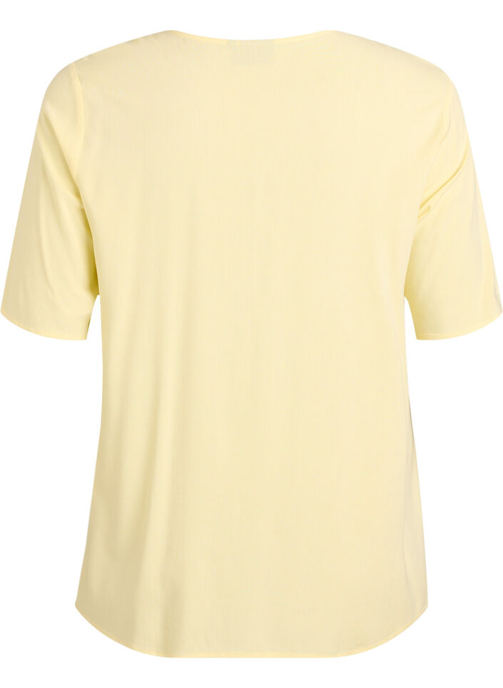Geweven blouse met korte mouwen en ronde hals, Geel, Packshot image number 1