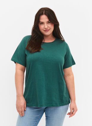 Lot de 2 T-shirt basiques en coton, Mallard Green/Black, Model image number 0