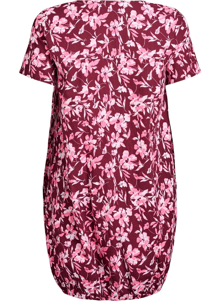 Robe en coton &agrave; manches courtes avec imprim&eacute;, Bordeaux fonc&eacute;, Packshot image number 1