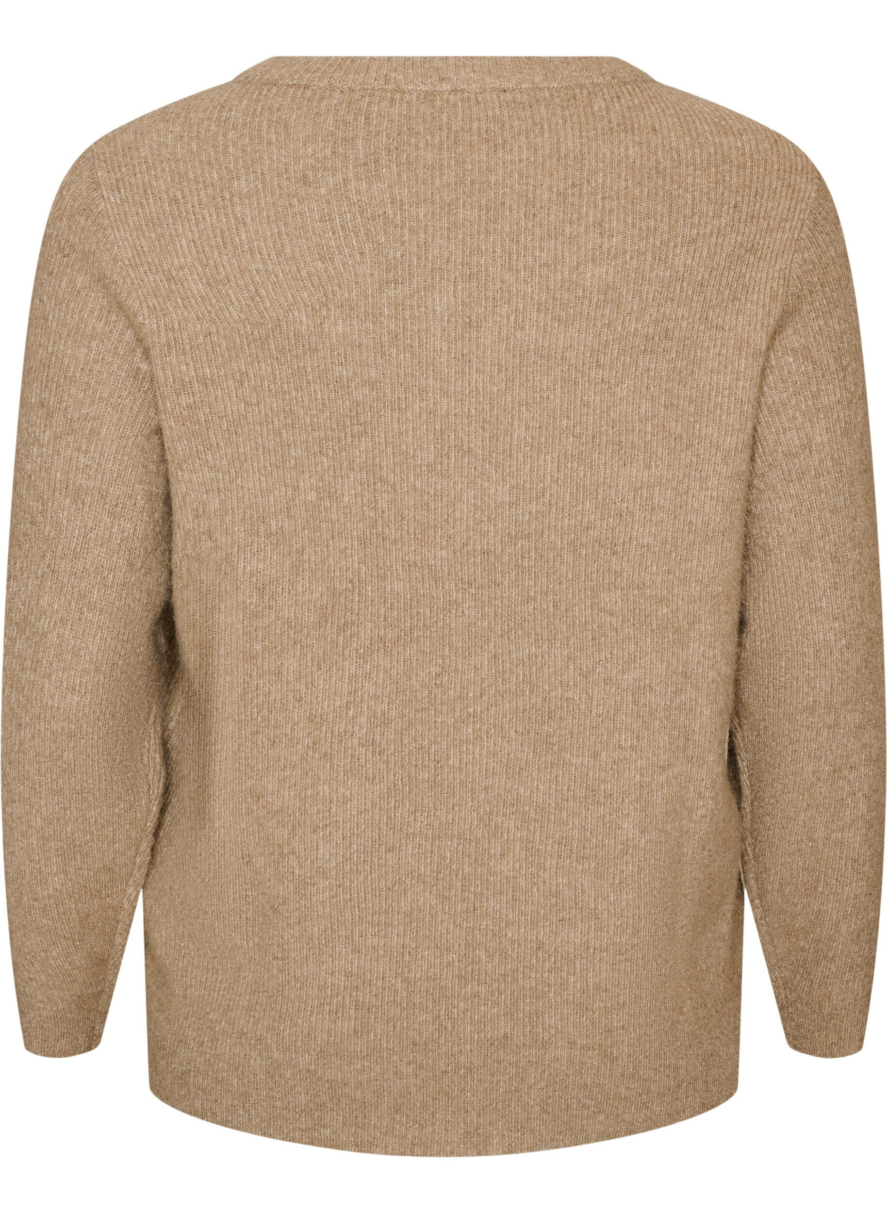 ZizziGem&ecirc;leerde gebreide blouse met ronde hals, Beige, Packshot image number 1