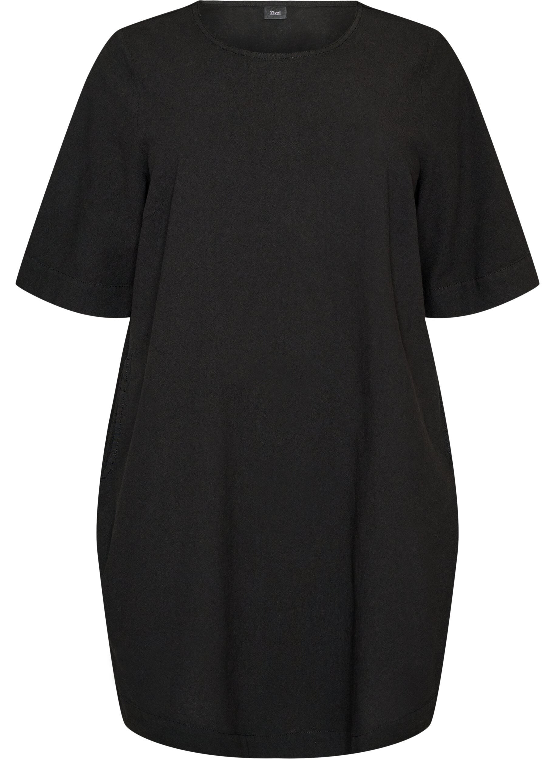 ZizziRobe en coton avec manches courtes et poches, Noir, Packshot image number 0