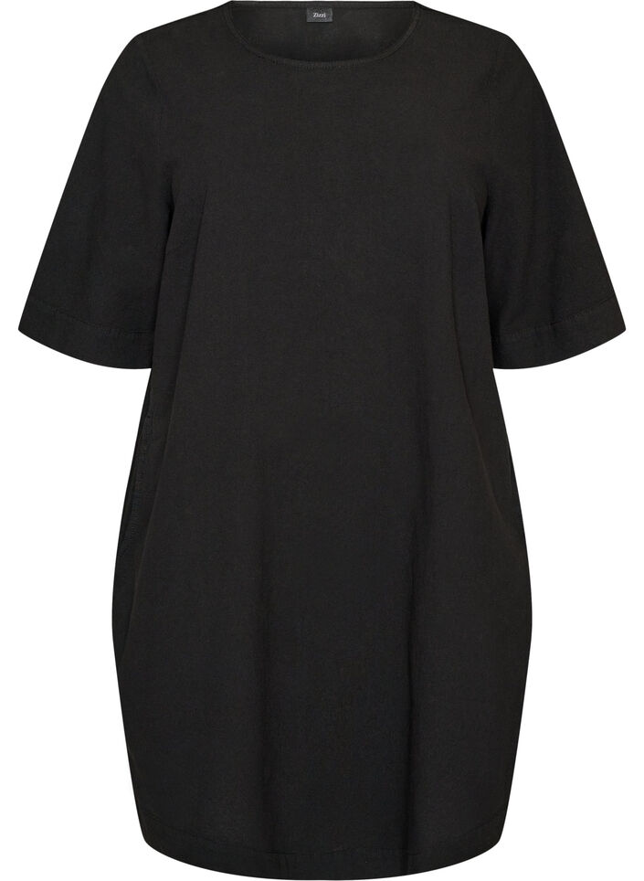 Robe en coton avec manches courtes et poches, Noir, Packshot image number 0