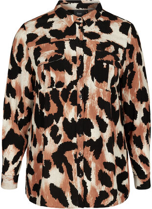 Viscose blouse met luipaardprint, Black AOP, Packshot image number 0