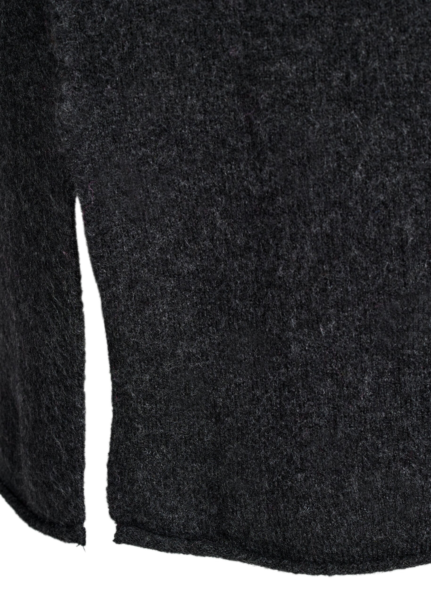 Zizzi Robe en tricot avec des fentes, Dark Grey Melange, Packshot image number 4