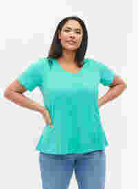 Basic t-shirt in effen kleur met katoen, Aqua Green, Model