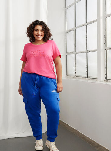 Zizzi Vrouwen Grote Maten T-shirt Katoen Ronde Hals Print Maat 42-60, Hot Pink Create, Image image number 0