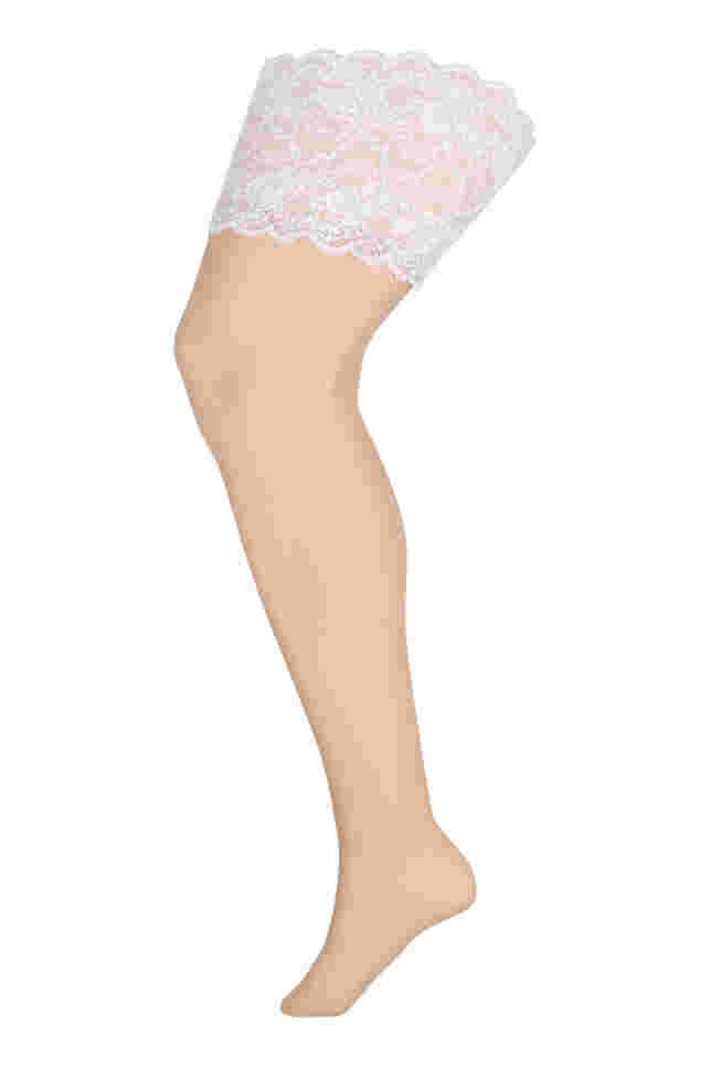 Zelfsluitende sokken met kanten rand in 20 denier, Nude w. Star White, Packshot image number 0