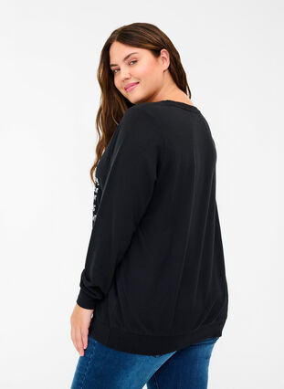 Sweatshirt met tekst, Black w. White AOP, Model image number 1