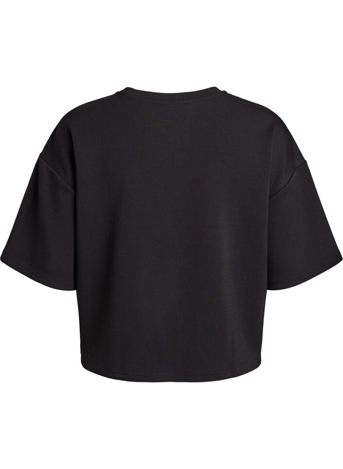 T-shirt court coupe ample en mélange de modal, Noir, Packshot image number 1